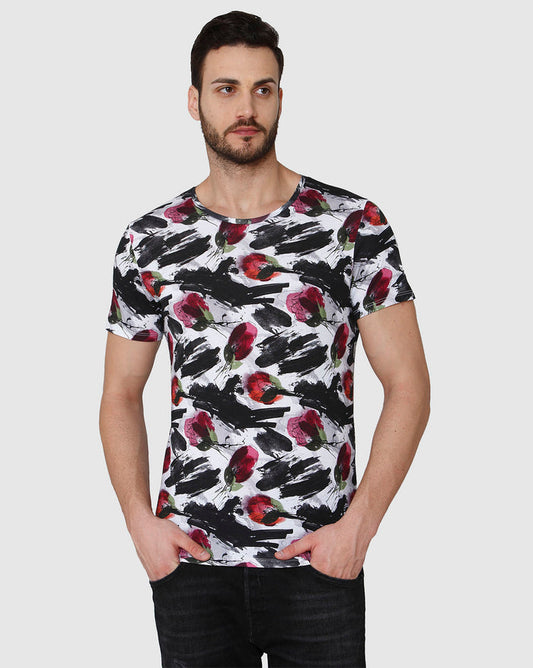 White Floral Print Crew Neck T-Shirt