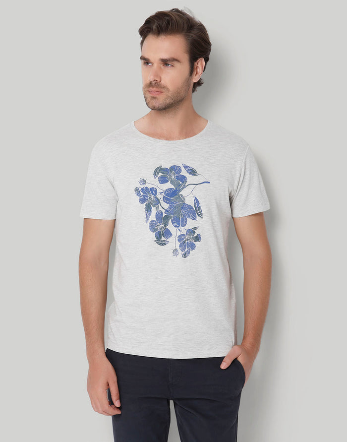 White Floral Print Crew Neck T-Shirt