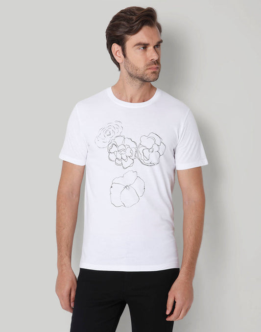 White Floral Print Crew Neck T-Shirt
