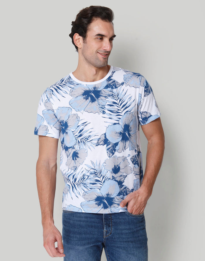 White Floral Print Crew Neck T-Shirt