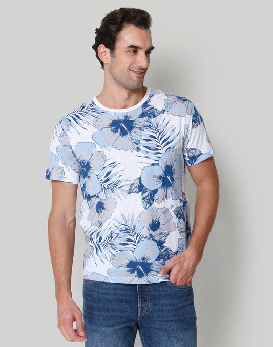 White Floral Print Crew Neck T-Shirt
