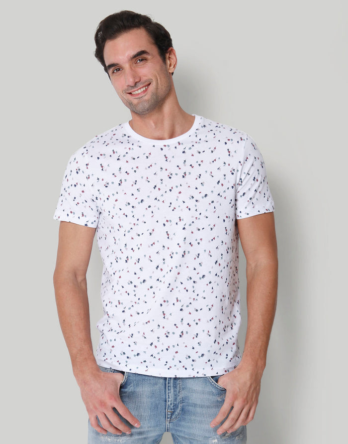 White Floral Print Crew Neck T-Shirt