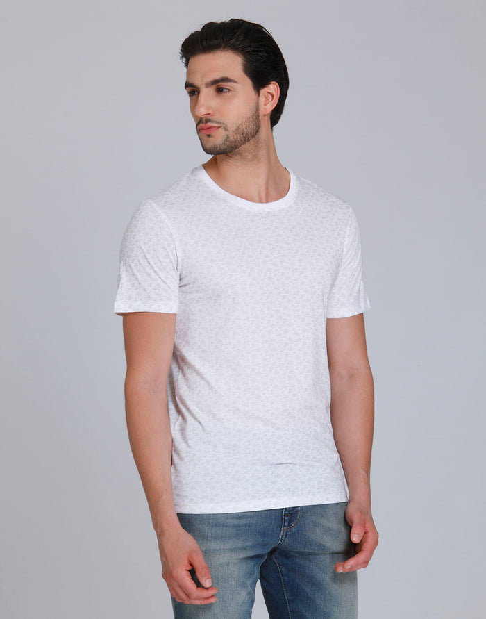 White Floral Print Crew Neck T-Shirt