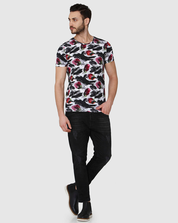 White Floral Print Crew Neck T-Shirt