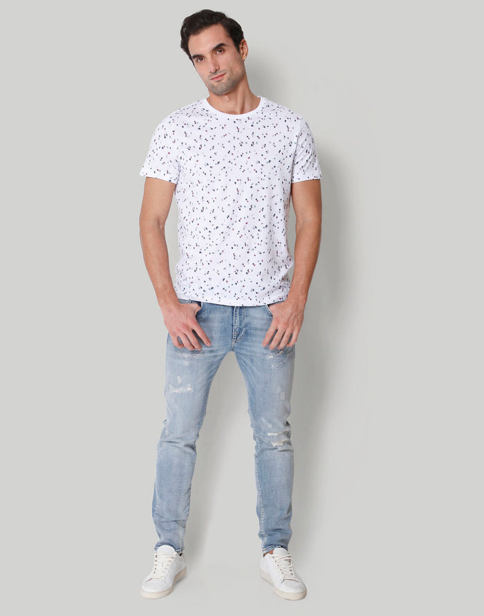 White Floral Print Crew Neck T-Shirt