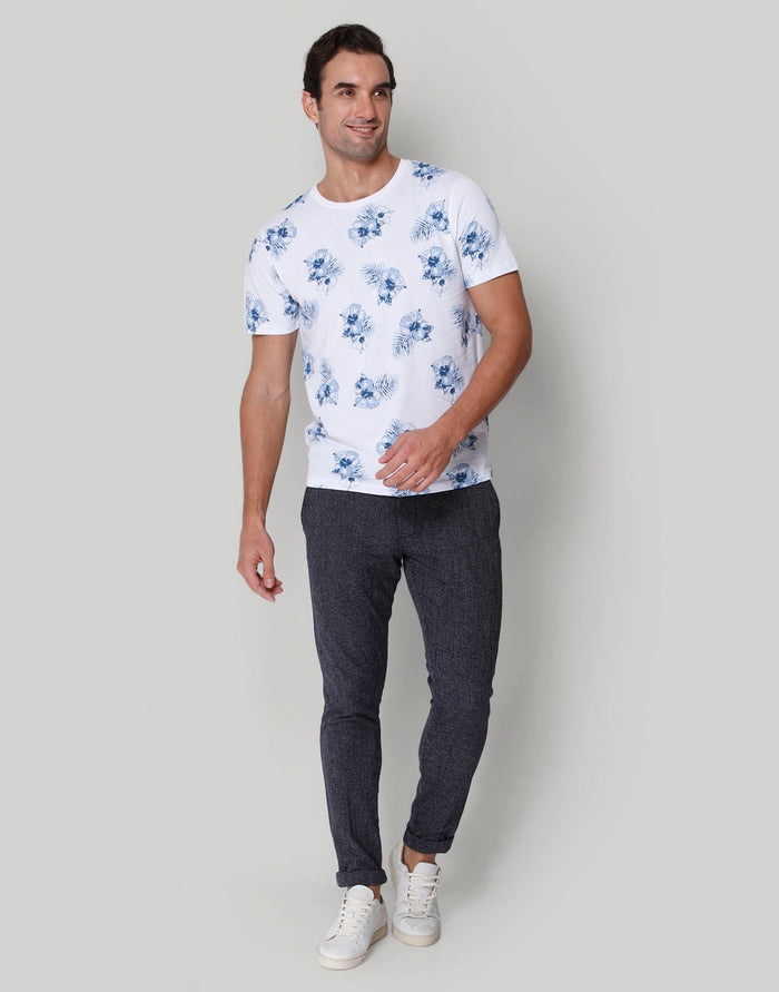 White Floral Print Crew Neck T-Shirt