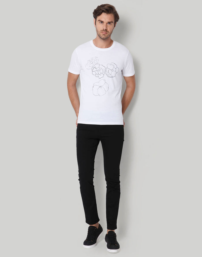 White Floral Print Crew Neck T-Shirt