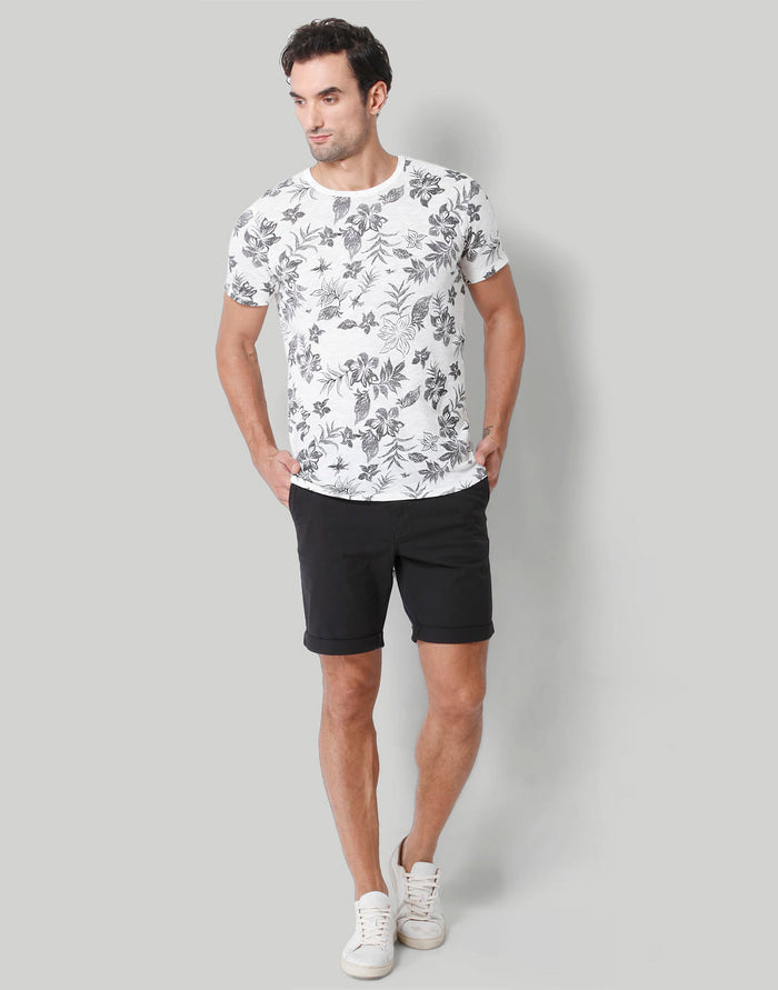 White Floral Print Crew Neck T-Shirt