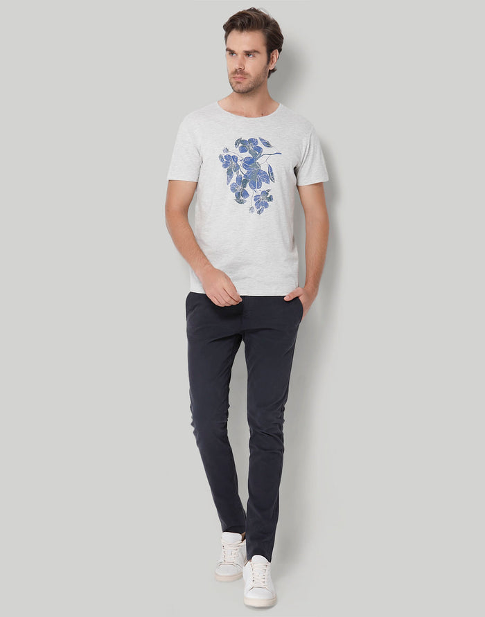 White Floral Print Crew Neck T-Shirt