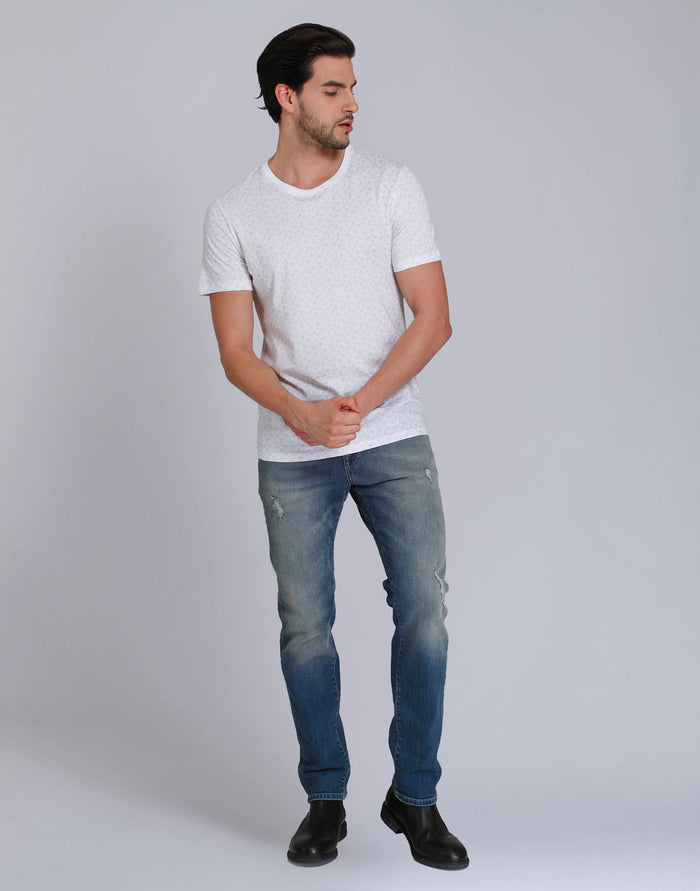 White Floral Print Crew Neck T-Shirt