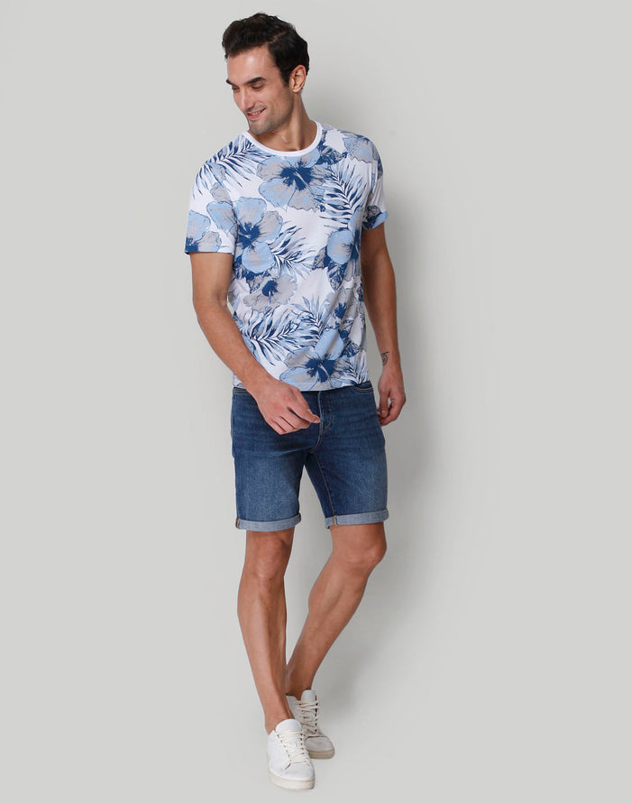 White Floral Print Crew Neck T-Shirt