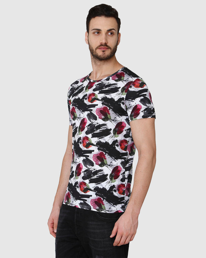 White Floral Print Crew Neck T-Shirt