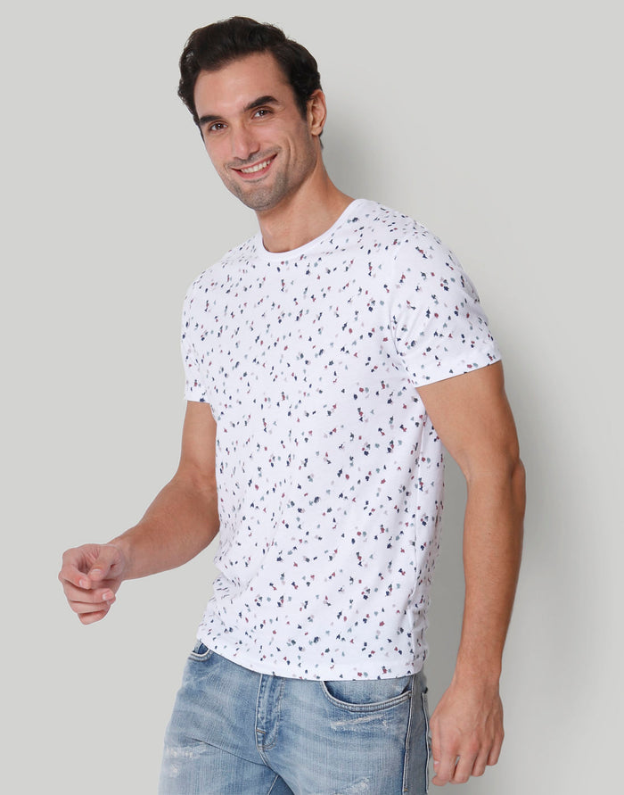 White Floral Print Crew Neck T-Shirt