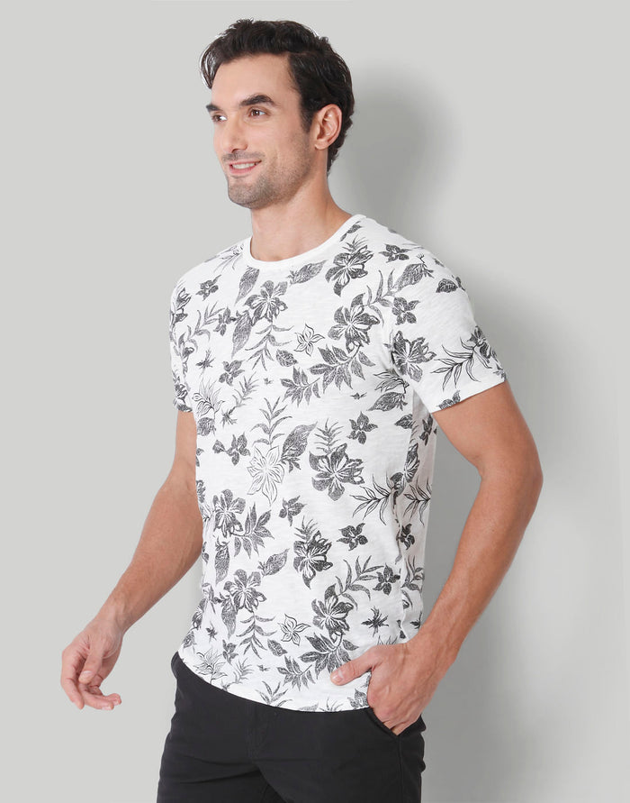 White Floral Print Crew Neck T-Shirt