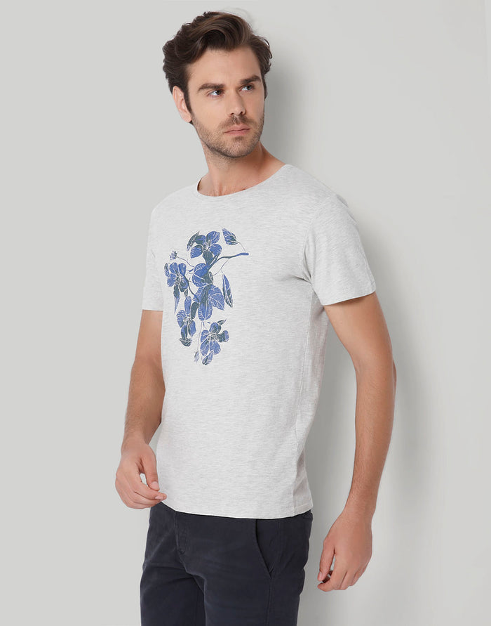 White Floral Print Crew Neck T-Shirt