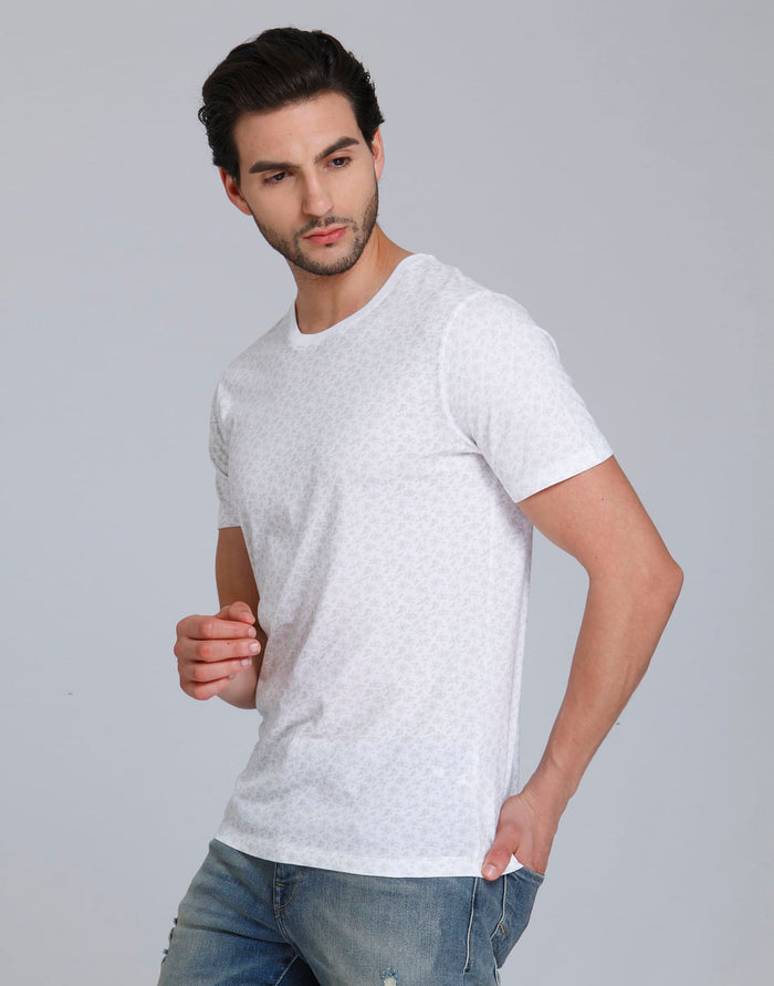 White Floral Print Crew Neck T-Shirt