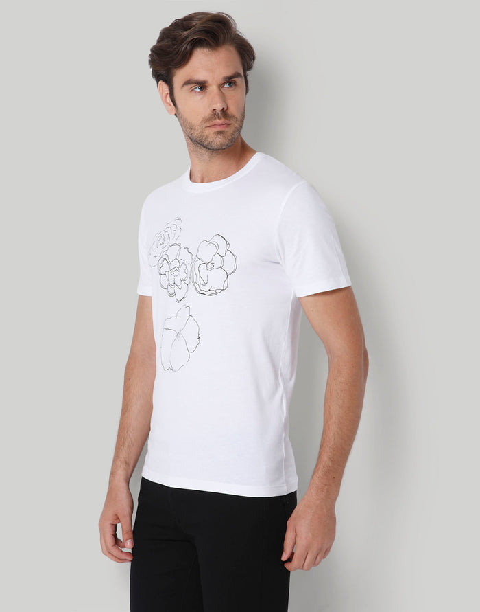 White Floral Print Crew Neck T-Shirt