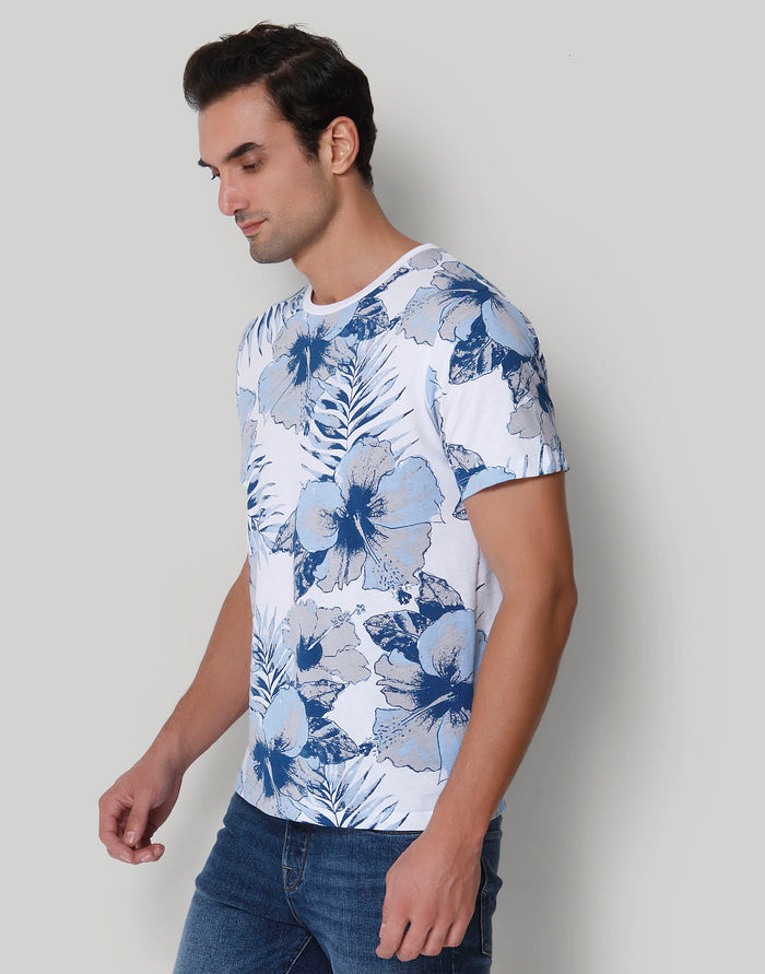 White Floral Print Crew Neck T-Shirt