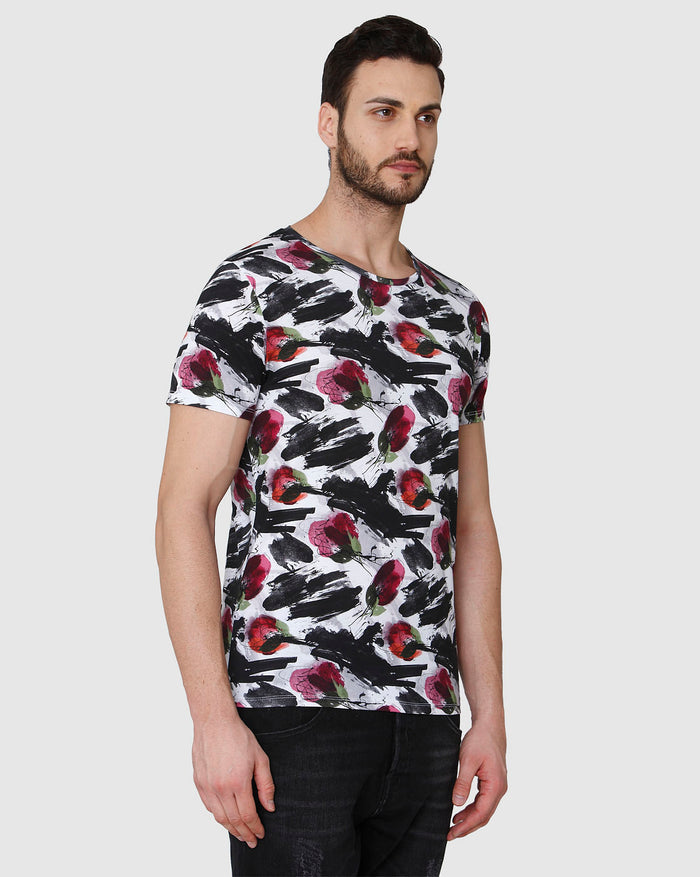 White Floral Print Crew Neck T-Shirt