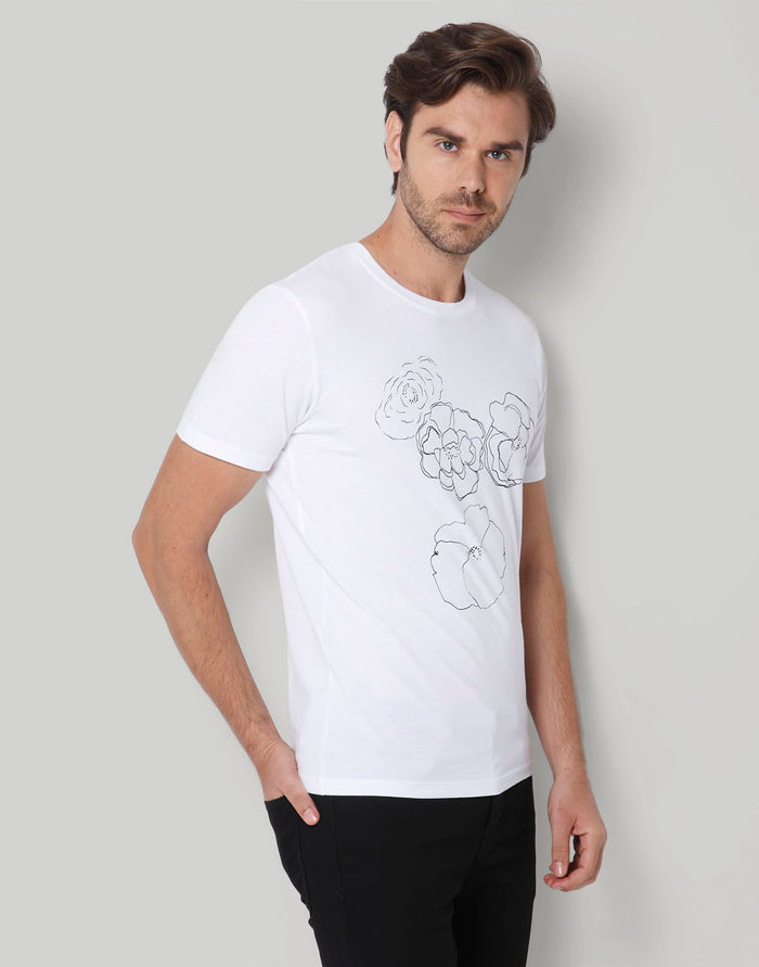 White Floral Print Crew Neck T-Shirt