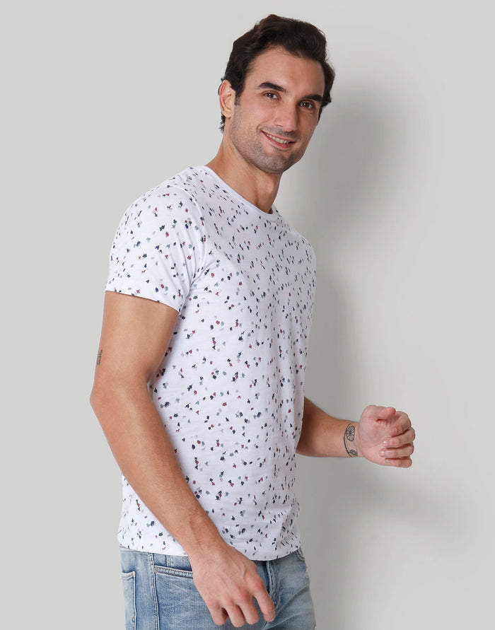 White Floral Print Crew Neck T-Shirt