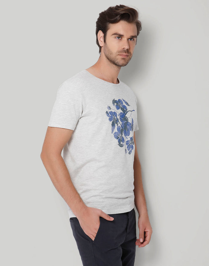 White Floral Print Crew Neck T-Shirt