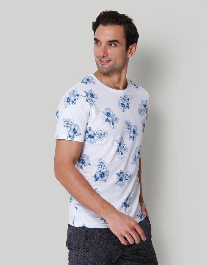 White Floral Print Crew Neck T-Shirt