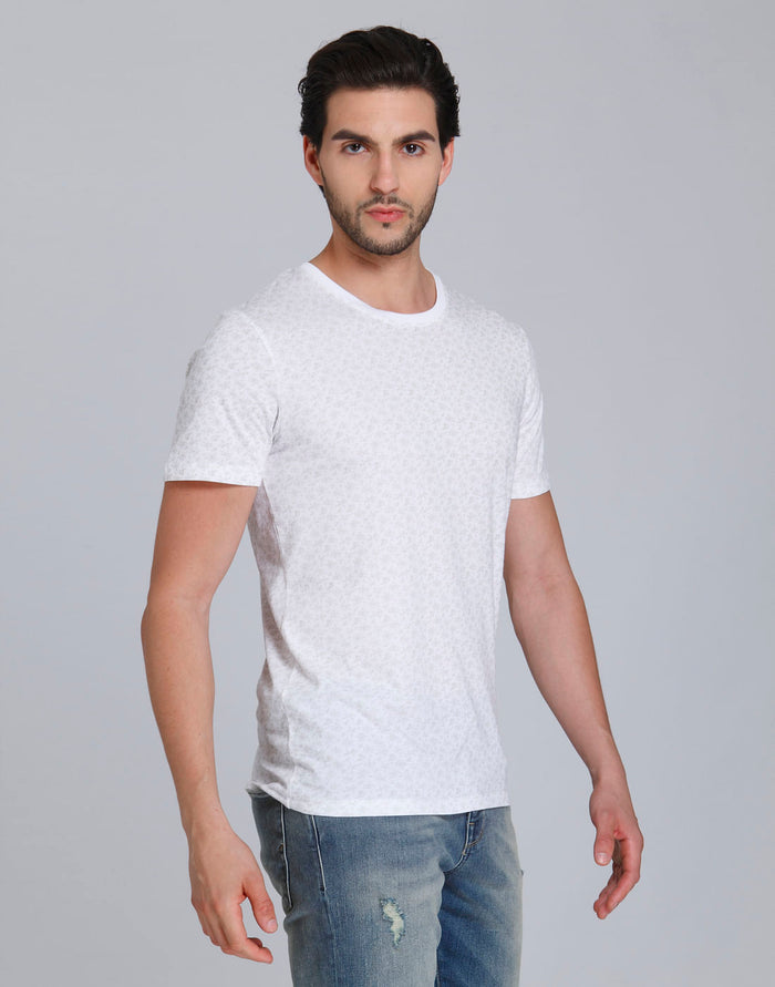 White Floral Print Crew Neck T-Shirt