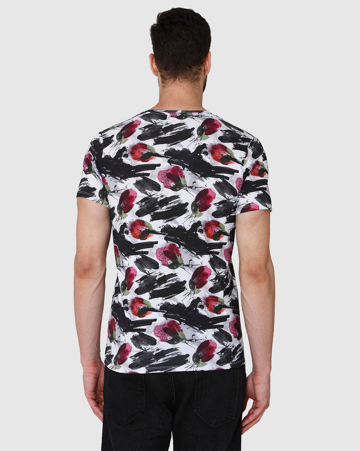 White Floral Print Crew Neck T-Shirt