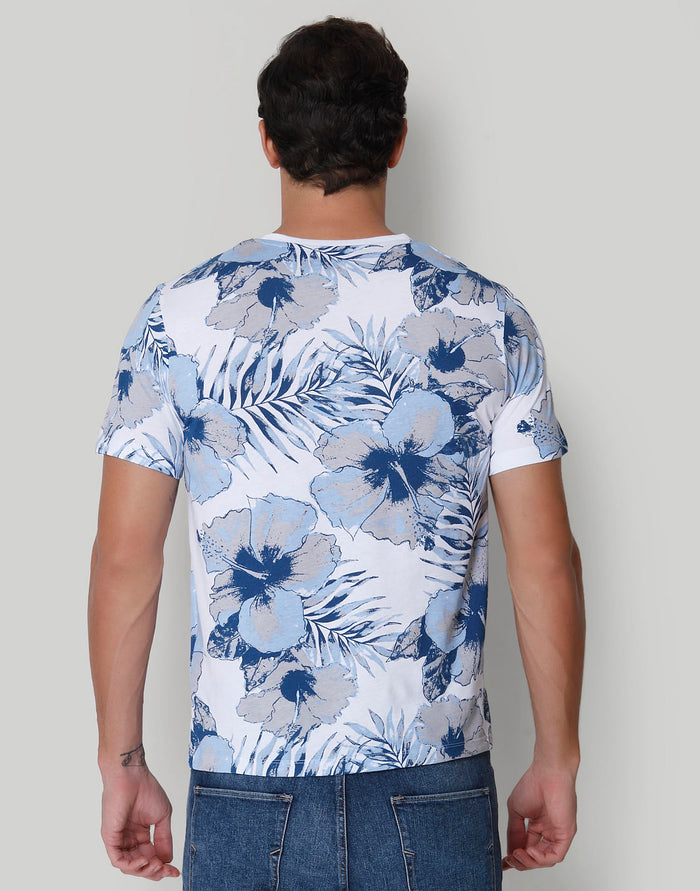 White Floral Print Crew Neck T-Shirt