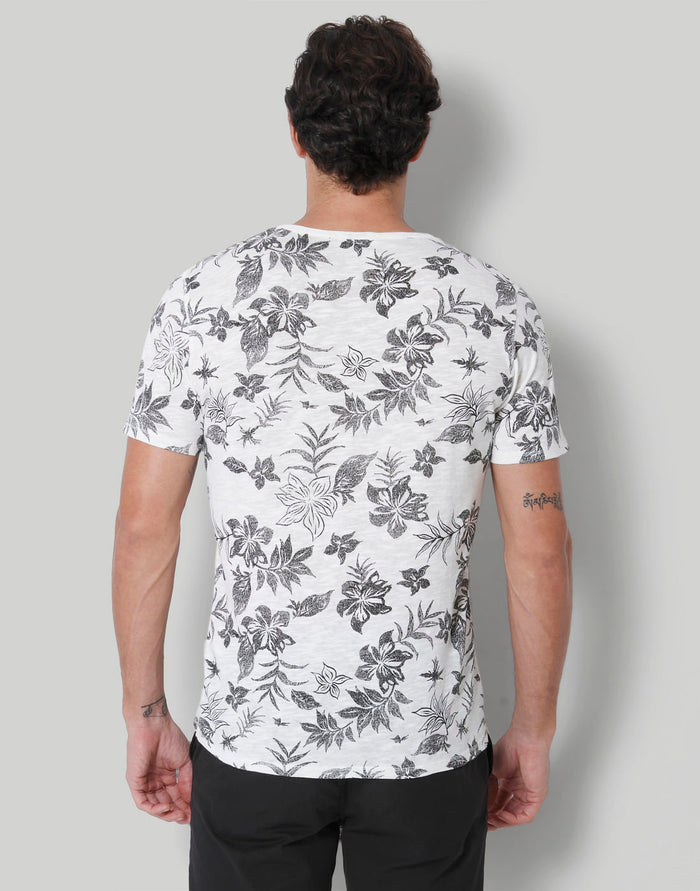 White Floral Print Crew Neck T-Shirt