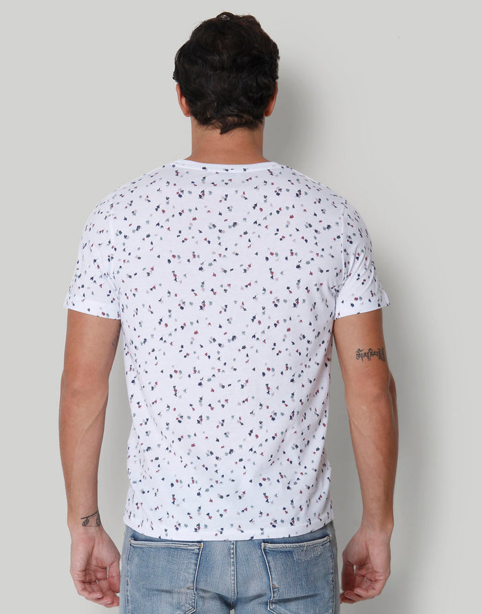 White Floral Print Crew Neck T-Shirt