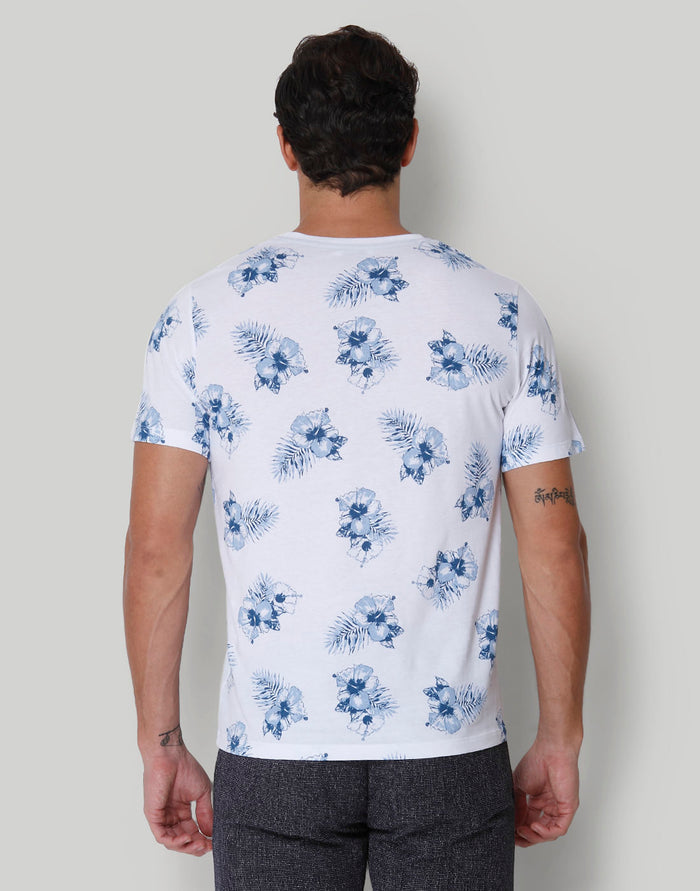 White Floral Print Crew Neck T-Shirt