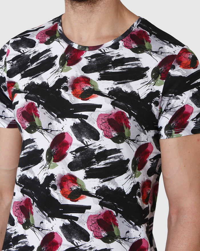 White Floral Print Crew Neck T-Shirt