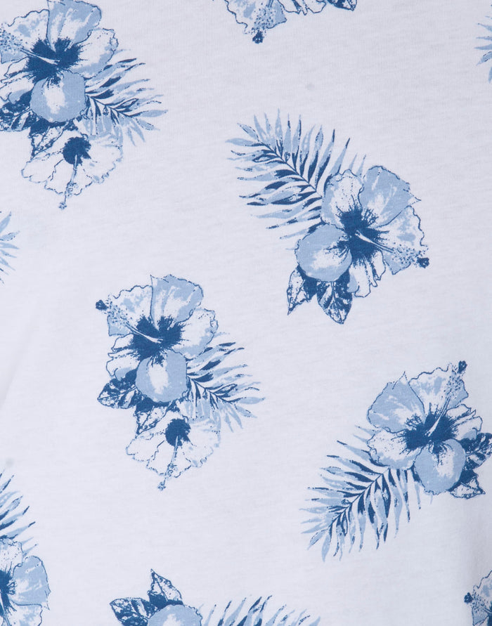 White Floral Print Crew Neck T-Shirt