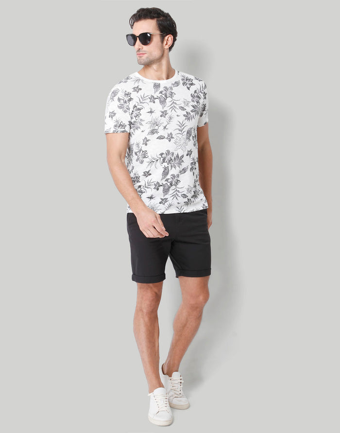 White Floral Print Crew Neck T-Shirt