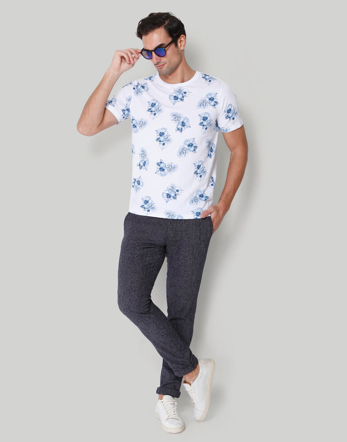 White Floral Print Crew Neck T-Shirt