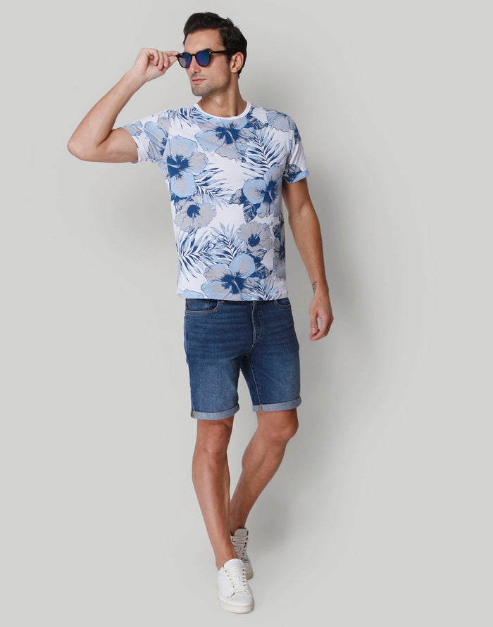 White Floral Print Crew Neck T-Shirt