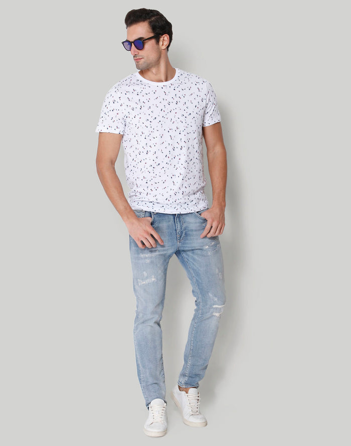 White Floral Print Crew Neck T-Shirt