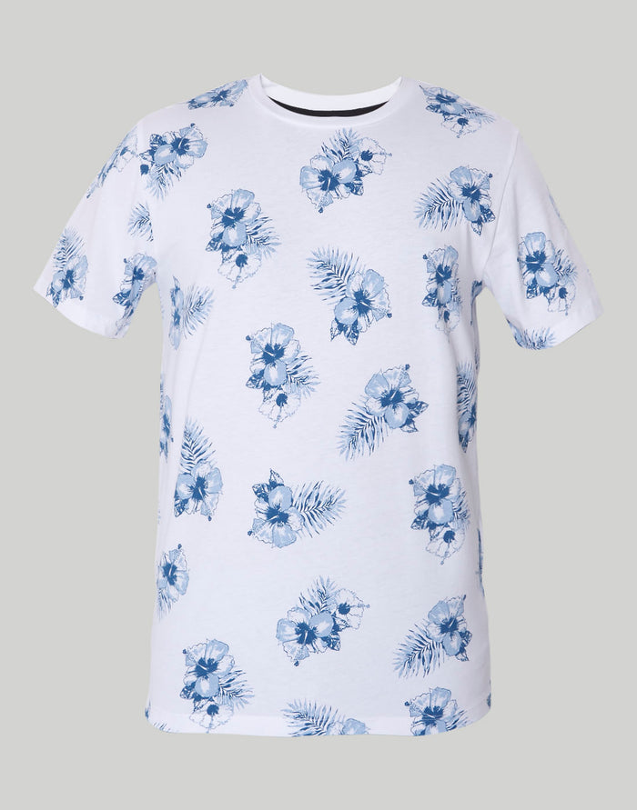 White Floral Print Crew Neck T-Shirt