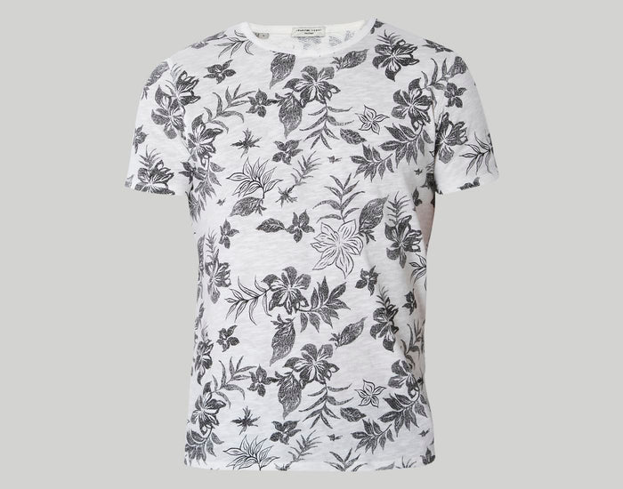 White Floral Print Crew Neck T-Shirt