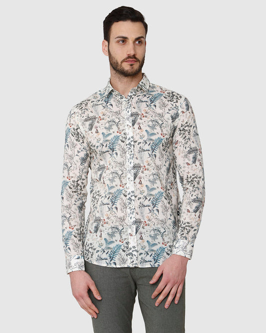 White Floral Print Full Sleeves Shirt