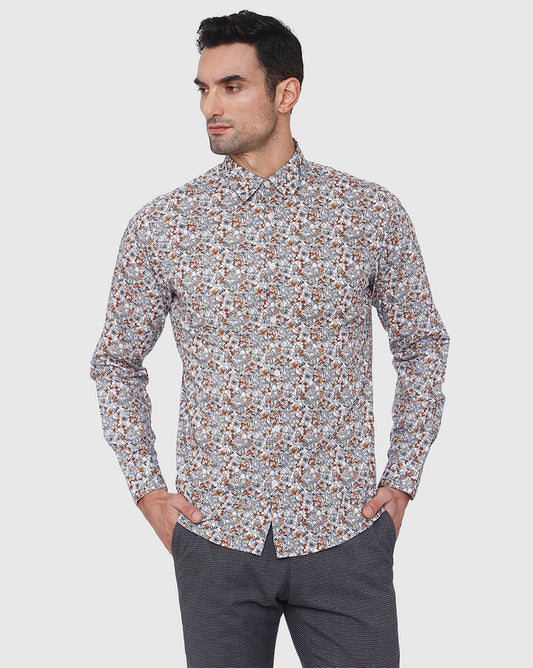 White Floral Print Full Sleeves Shirt