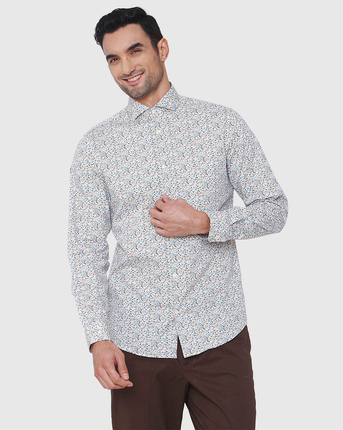 White Floral Print Full Sleeves Shirt