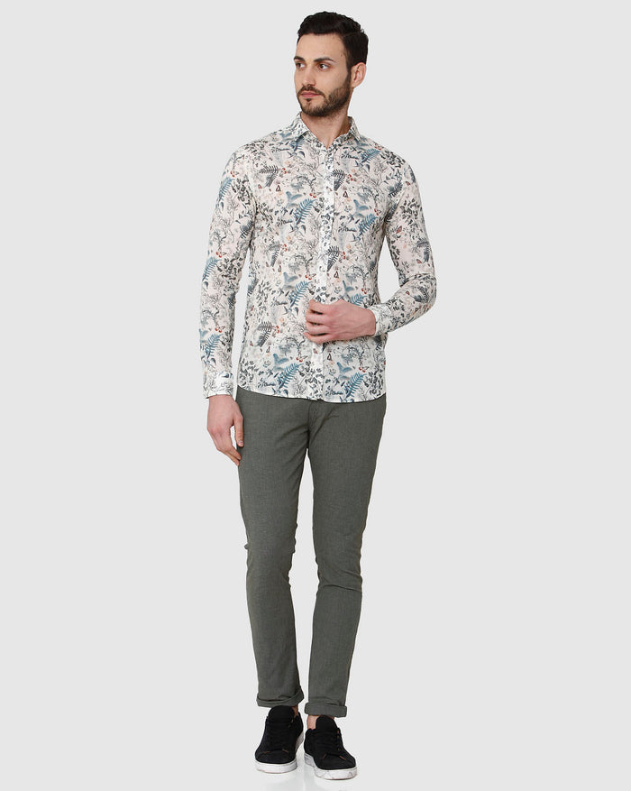 White Floral Print Full Sleeves Shirt