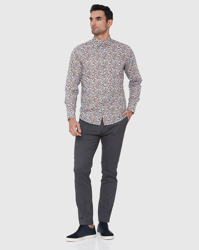White Floral Print Full Sleeves Shirt