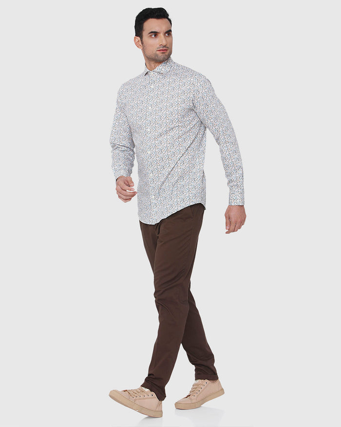 White Floral Print Full Sleeves Shirt