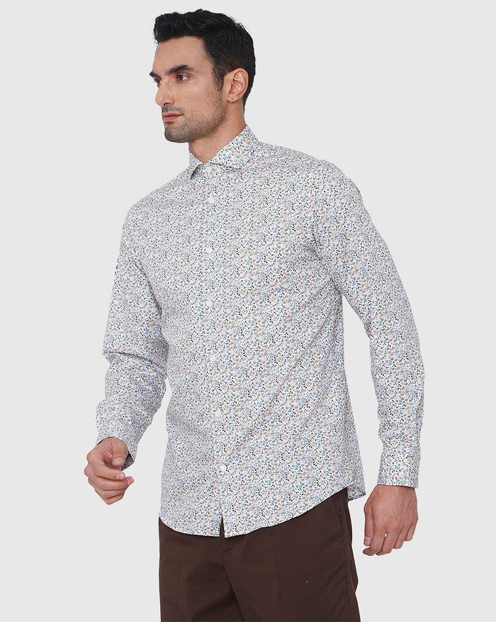 White Floral Print Full Sleeves Shirt