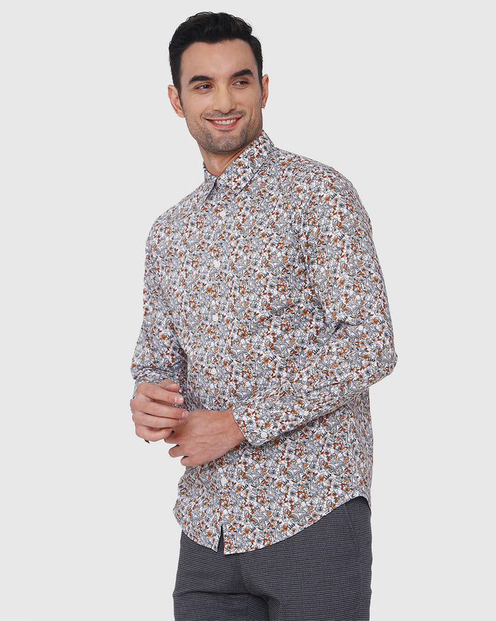 White Floral Print Full Sleeves Shirt