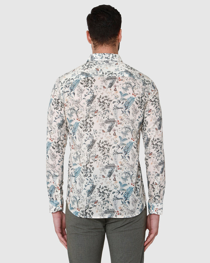 White Floral Print Full Sleeves Shirt